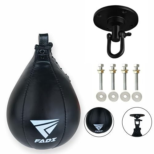 Fadi Sports Leather Speed Bag – Boxing Training Punching Ball with Heavy-Duty Hanging Swivel for MMA, Muay Thai, Fitness, and Stress Relief