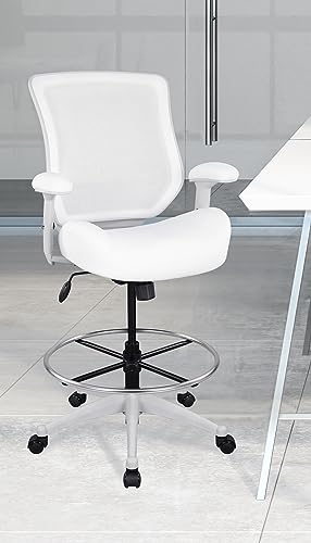 Image of BOLISS 400lbs Mesh Ergonomic Drafting Chair,Tall Office Chair, Standing Desk Chair,Height Adjustable Armrest,Lumbar Support,Foot Ring,Swivel Computer Task Chair-Wht