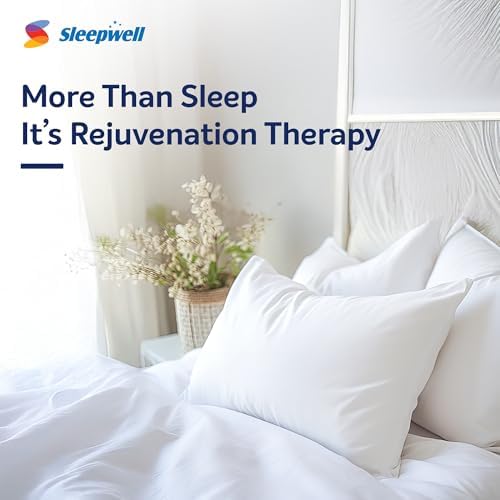 Image of Sleepwell Umang Pillow | Medium Soft & Odour-Free | Recycled Conjugate Fiber Fill | Breathable Polyester Cover | 27 x 17 Inches | Pack of 2
