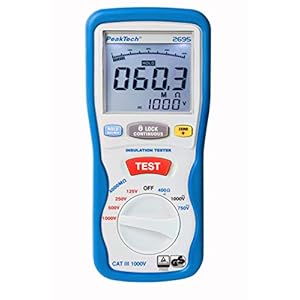 peaktech 2695 testeur d'isolation Électrique, voltmètre, testeur de continuité, circuits et fusibles, fonctions min/max et data hold, tÜv/gs 125v, 250v, 500v, 1000v