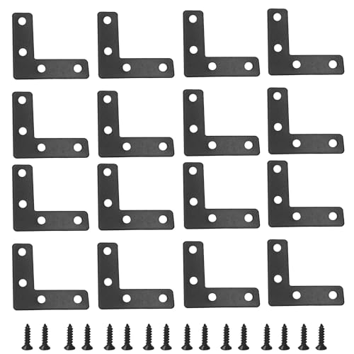 bociloy 20PCS 2”x2” Black Flat L Corner Brackets, Metal Right Angle Support Braces, Iron L Shaped Mending Plates for Wood Furniture Cabinet DIY Projects