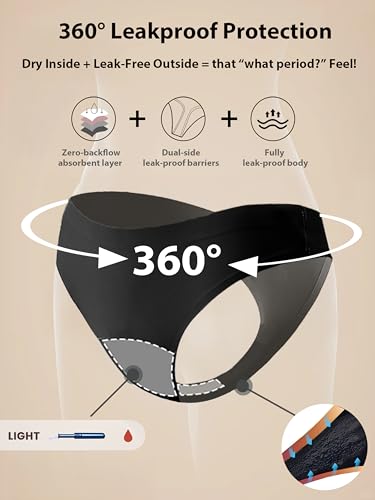 Image of Seamless Thong Period Underwear for Women Teens Light Flow Moisture Wicking Side Leak Prevention Panties 3 Pack