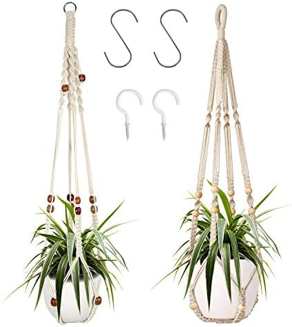 Augshy Macrame Plant Hanger, 2 Packs Plant Hangers, Hanging Planter for Indoor Plants Decorative Macrame Pot Hanger for Home Decor