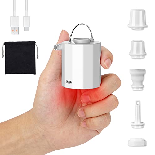 Elektrische Luftpumpe 1600mAh mit SOS Camping Licht, FISHOAKY tragbare luftpumpe mit, Tiny Pump, Akku luftpumpe mit 5 Luftdüsen für Luftmatratzen, Schwimmring, Poolspielzeug,Vakuumbeutel Cover