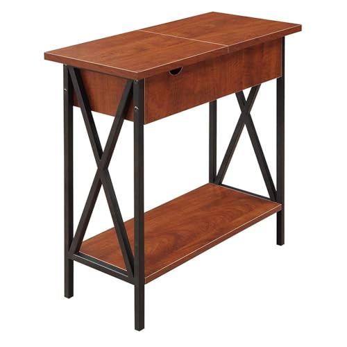 Convenience Concepts Tucson Electric Flip Top Table in Cherry Wood and Black Metal Frame
