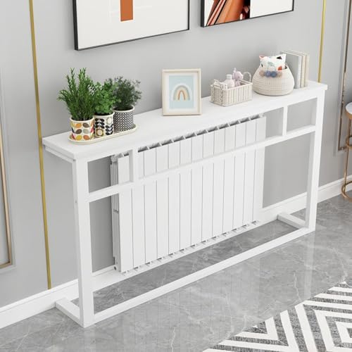 Mesa de radiador | Estante de almacenamiento multifuncional | Marco de acero duradero con parte superior de madera maciza | Disipación eficiente del calor | Fácil montaje | Ideal para espacios