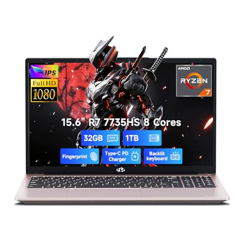 Image of NIMO Light-Gaming-Laptop, 15.6 inch FHD Computer with AMD 8-Core R7 7735HS 32GB DDR5 RAM 1TB SSD (Up to 4.75GHz, Beat i7-12650H) Radeon 680M GPU 100W Type-C 180 View for Business and School, 2Y Warranty