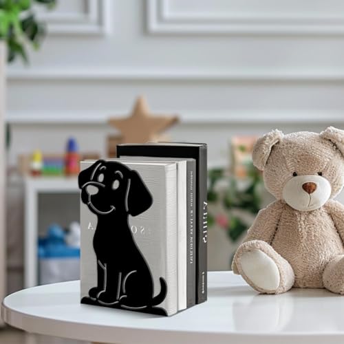 Image of Metal Dog Bookends Set of 2, Heavy Duty Decorative Metal Bookends for Shelves & Desk, Cute Puppy Book Holder Stand, Non-Slip Book Organizer for Table, Office Home Decor Gifts for Book Lovers