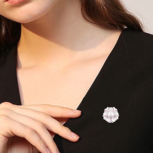 Image of Women Camellia Flower Pearl Enamel Brooch Pins for Ladies Jewelry Fashion