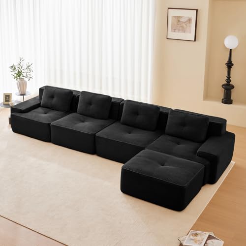 Image of Corduroy Modular Sectional Sofa, Oversized Cloud Couches for Living Room