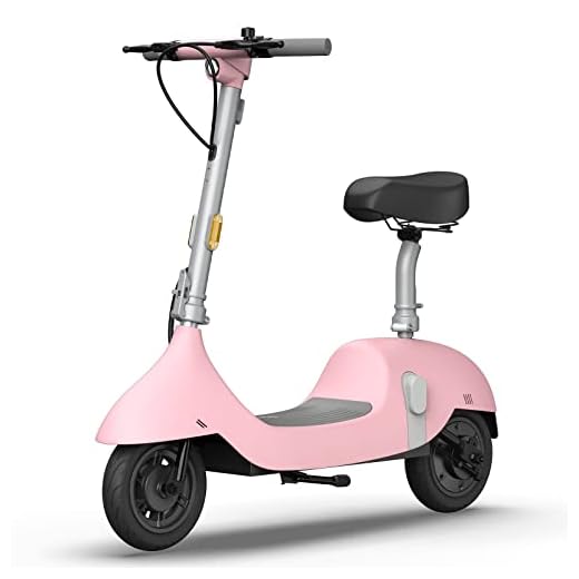 OKAI EA10 Electric Scooter with Seat, Up to 25 Miles Range & 15.5MPH, Modern Moped Scooter Bike with 10inch Vacuum Tires(Pink)