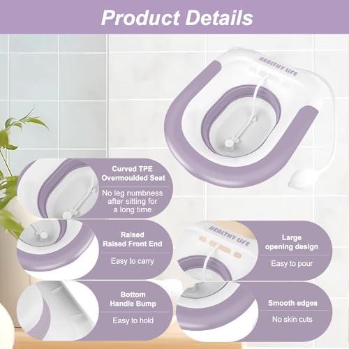 TNOMSNO Sitzbad für Toilette, Bidet Einsatz für Toilette mit Spülung, Faltbares Sitzbadewanne Erwachsene, Sitzbadewanne für Hämorrhoidenbehandlung, Wochenbettpflege, Schwangere und ältere Menschen