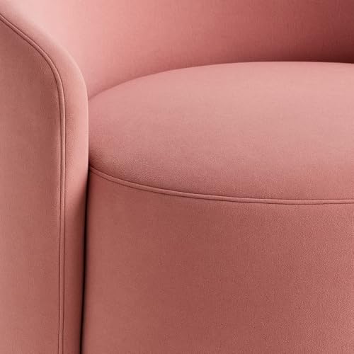 Image of Solid Wood Upholstered Ottoman Stool For Living Room With Backrest | Memory Foam Mudda Puffy Stool for Drawing Room | Sofa Style Accent Chair for Dressing Table & Bedroom | Round Footrest | Pink