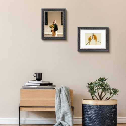 Image of Golden State Art, 9X12 Ornate Finish Photo Frame with White Mat for 6X8 Picture & Real Glass, Color: Black with Silver & Burgundy