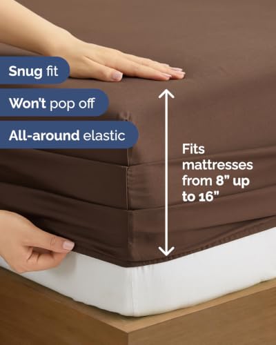 Image of Cal King 6 Piece Bed Sheet Set - Soft & Cooling Sheets - Chocolate Brown