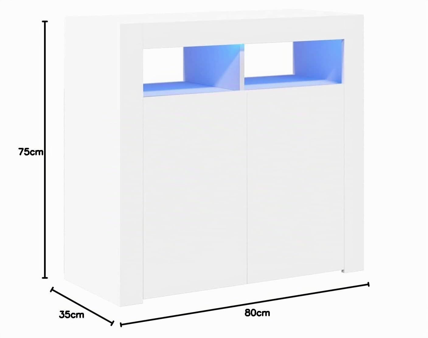 HaoChrymec Buffet avec lumières LED RVB, Meuble laqué Blanc, bahut Salon, Meuble Salon Rangement, Buffet Salle à Manger, Commode Cuisine, 80 x 35 x 75 cm