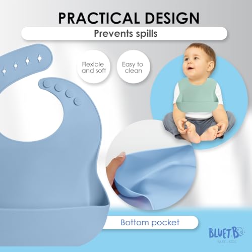 Bluet B - Set of 3 Waterproof Silicone Baby Bibs - BPA Free Silicone Baby Bib - Flexible and Soft4