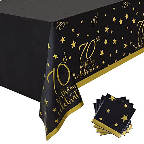 Gatherfun 70Th Birthday Disposable Tablecloth 4 Pack Gold And Black Waterproof Plastic Table Cover For Men Woman 70 Birthday Party Decorations #TOP1