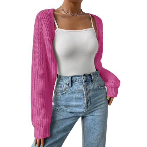 Image of Naileksi Women Long Sleeve Drop Shoulder Crop Cardigan Sweater Solid Loose Fit Casual Open Front Crop Shrug Sweater Top