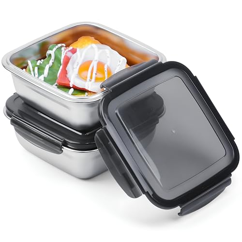 Image of 2 Pack Sandwich Containers, 24oz Stainless Steel Sandwich Box with Airtight Lids, BPA-Free, Dishwasher Safe, Durable & Reusable Metal Meal Prep Lunch Boxes for Fruits, Snacks, Bento (Black)