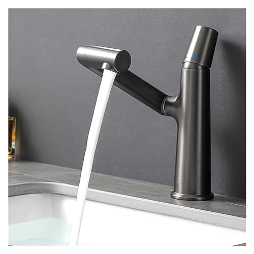 Robinet de lavabo gris avec bras pivotant et mitigeur eau chaude et froide pour salle de bain