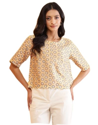 Haut court en soie de coton jaune top léger femme chic