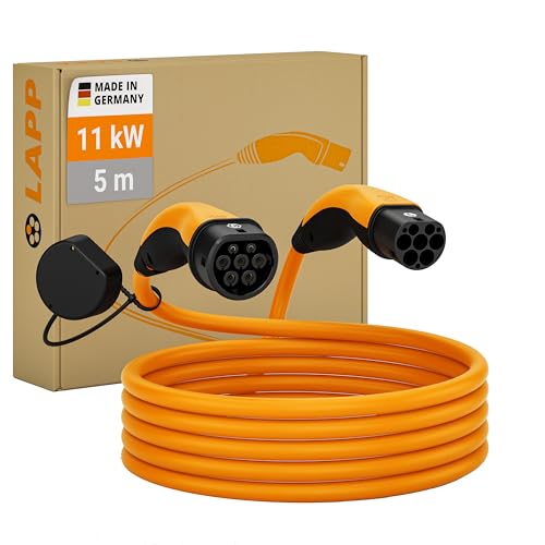 LAPP MOBILITY Typ 2 Ladekabel 11 KW 5m - 20a Ladekabel E Auto 3-Phasig - IP55 geschütztes Ladekabel Mode 3 - Ladekabel Typ 2 mit korrosionsresistenten Steckkontakten - geeignet für PHEV, BEV & EV