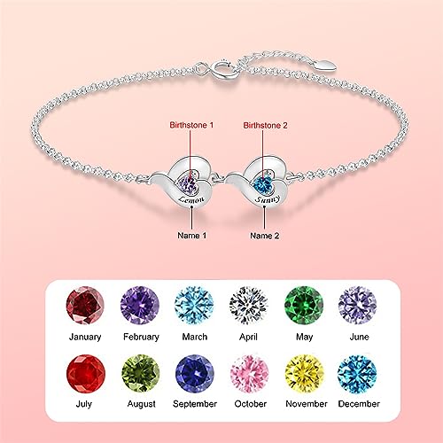 ORFANDE Personalized Women Bracelet Custom 1-8 Simulated Birthstones Bracelet for Women Customized Engraved Names Bracelet for Christmas Day Birthday Mother’s Day (2 stones) - Thumbnail 2