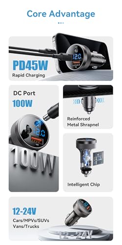 Image of INICIO 150W USB-C Car Charger with 100W DC Port, 45W Type C PD & USB A, 3 Port Car Adapter for MacBook Air iPad Pro /Air iPhone 17 16 15 Galaxy S25 S24 Ultra Pixel Android Car Devices etc
