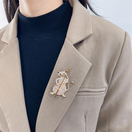 Image of Play The Cello Cat Cartoon Animal Brooch Lapel Pins Badge Unique Brooches for Women Girls Suit Dresses Clothing Backpacks Bags Hats Accessory Fashion Jewelry