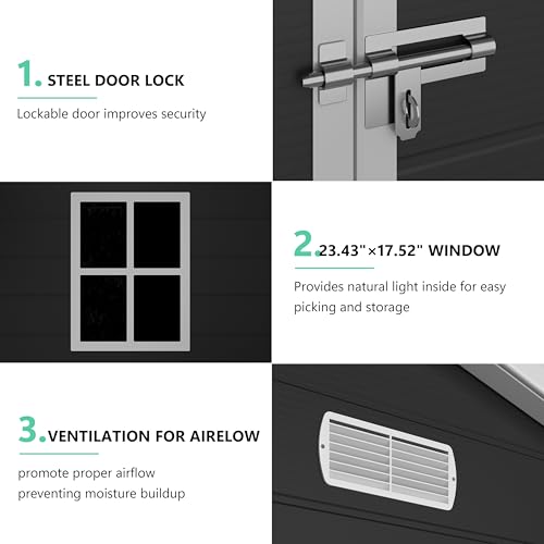 Outdoor Storage Shed 6 x 4.5 ft, Garden Resin Tool Shed with Window&Vents,Lockable Door&Ramp,Waterproof Storage Shed with Floor Suitable for Patios,Gardens, Backyards and Construction Sites - Image 7