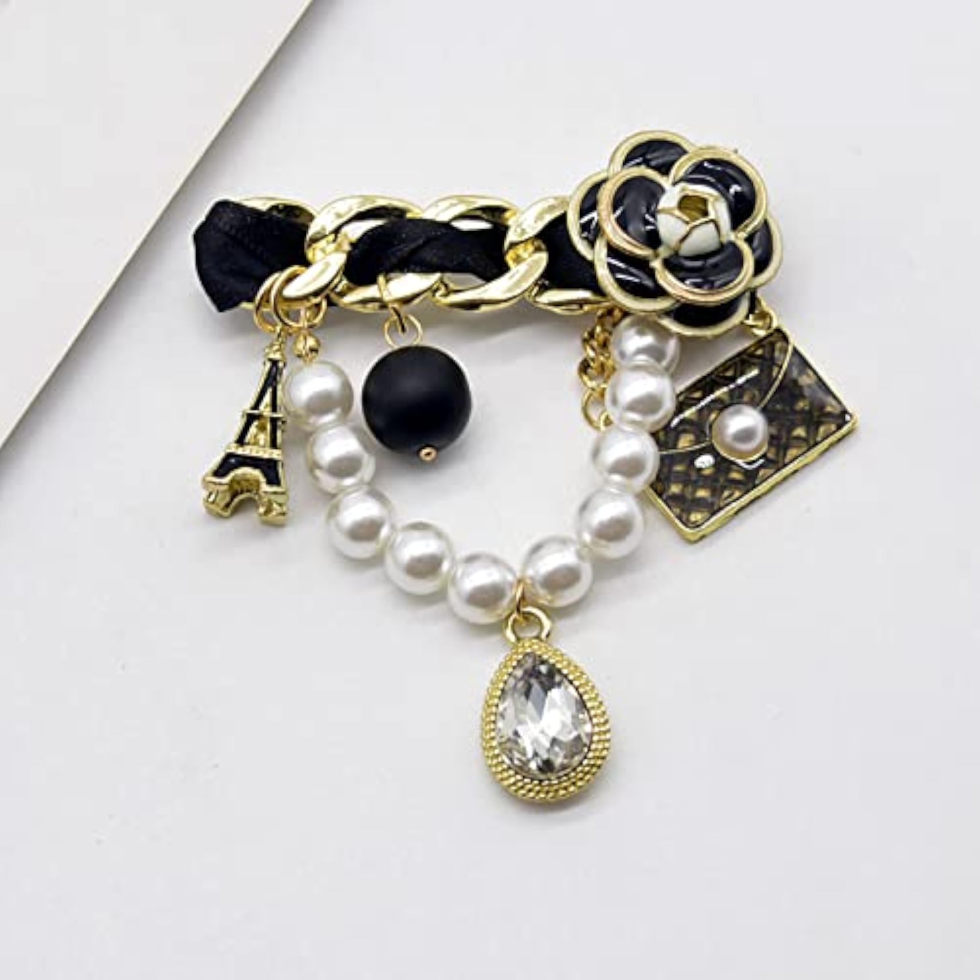 Vintage Eiffel Tower Pearl Brooch for Weddings and Banquets