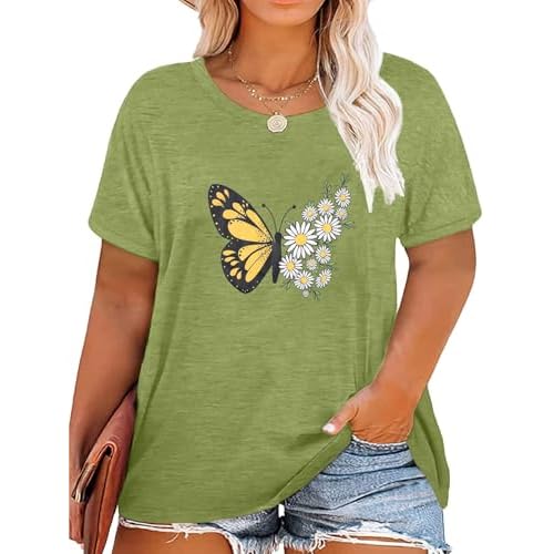 HDLTE Women Plus Size T Shirts Short Sleeve Casual Daisy Shirt Tops Graphic Tees