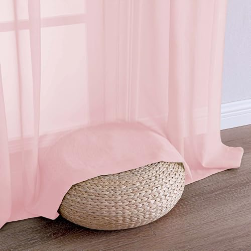 Image of OVZME Blush Pink Bedroom Curtains 96 Length for Farmhouse, 59 Inch Extra Wide Light Filtering Voile Drapes Light Airy Window Decor for Patio Door Living Room Bedroom Dining, 59Wx96L Inches
