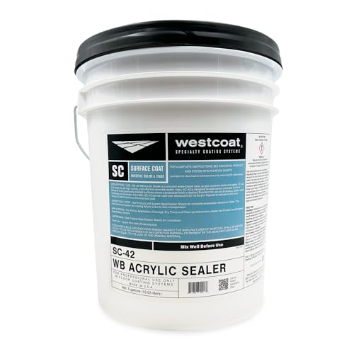 Westcoat SC-42 Water-Based Acrylic Concrete Sealer | Clear | Semi-Gloss | 5-Gallon | Seals Interior Floor, Driveway, Patio, and Walkway Concrete