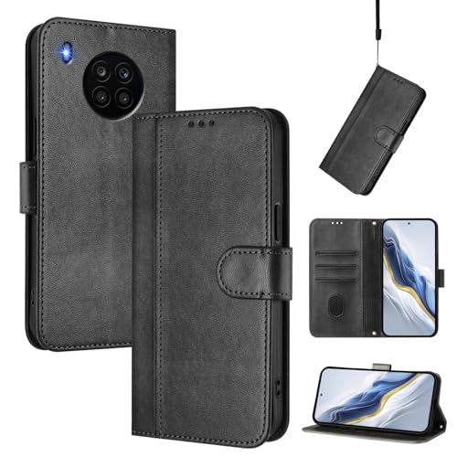 Pzwoxukhov Compatible with Huawei Nova 8i Case Cover,Compatible with Honor 50 Lite with Card Slot,Stand Holder,PU Leather flip Shockproof Case Cover Black