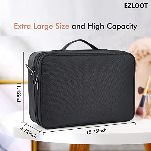 Image of Nylon Travel Makeup Case, Professional Cosmetic Train Cases Artist Storage Bag Make Up Tool Boxes Brushes Bags with Compartments Vanity Organizer (16 INCH(2 Layer), Black)