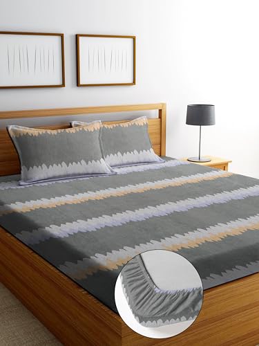 Image of DECORUM Cotton Feel Glace Cotton Fitted Bedsheet King Size (72 inchx78 inch)| All Around Elastic| 2 Pillow Covers (17 inchx27 inch)| Fits Up to 8 inch Mattress| 220 TC|Soft, Wrinkle-Free |Perfect for Home Decor & Gifting