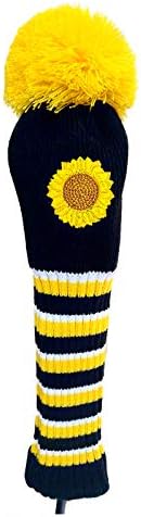 CHEZBABY Sunflower Embroidery Golf Club Head Covers Cute Knitted 460cc Driver Wood POM POM Long Neck(3/5)