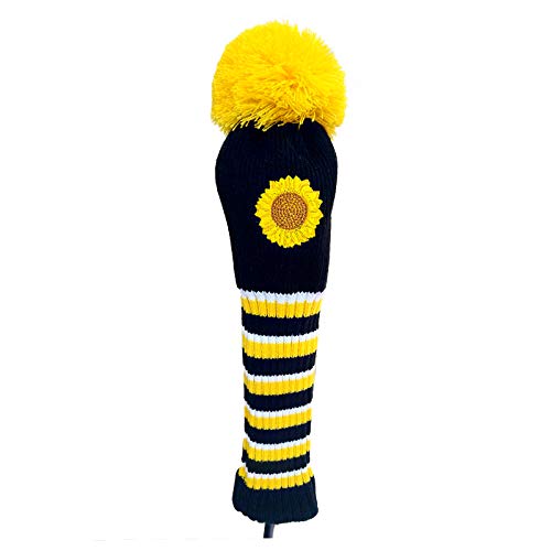 Chezbaby Sunflower Embroidery Golf Club Head Covers Cute Knitted 460Cc Driver Wood Pom Pom Long Neck(3/5) #TOP1