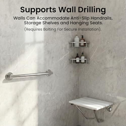 LARWORKS 94" × 60" × 36" Walk-in Shower Wall Kit – 12-Piece SPC Gray Marble Waterproof Shower Panels (4 Back + 8 Side) Complete Shower Surround for Stall Remodel, DIY Interlocking Installation - Thumbnail 4