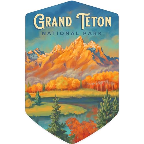 Lantern Press Sticker Grand Teton National Park, Wyoming, Oil Painting, Die Cut Vinyl, (Waterproof Decal for Cars, Water Bottles, Laptops, Coolers), Small