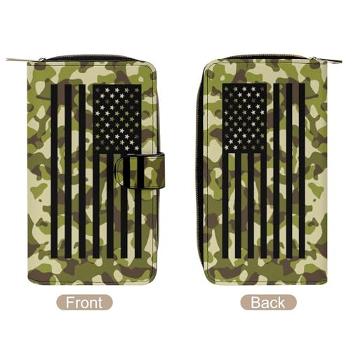 American Flag Camo Leather Wallets Long Wallet Bifold Card Holder Wallet Adjustable Buckle Multi Cards Case Large Capacity2