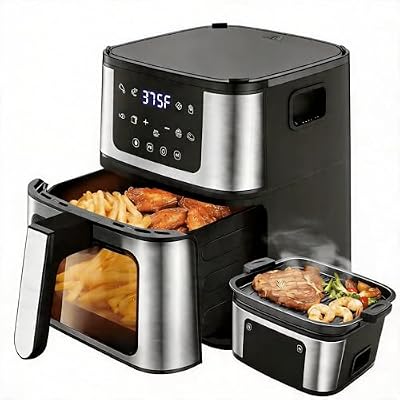 8-in-1 Air Fryer+ Grill Plate 7.5 Qt, Premium Ceramic Coating, 160°–400°F, Precise Heating for Even Results