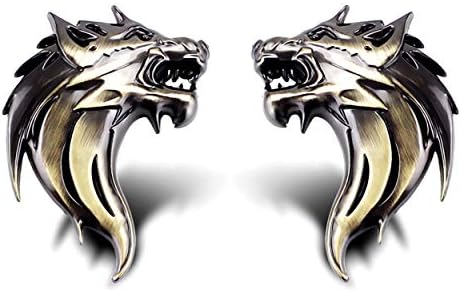 CB 2-Pcs of 3D Metal Badge Motorcycle Car Sticker Logo Emblem Adhesive Decals Decoration for Car Styling, Wolf Head-Bronze, Left & Right