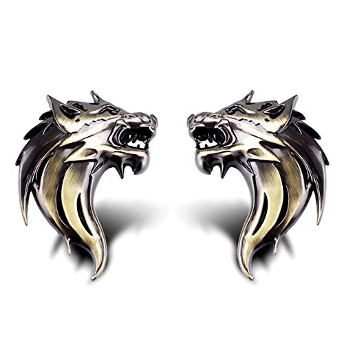 Cb 2-Pcs Of 3D Metal Badge Motorcycle Car Sticker Logo Emblem Adhesive Decals Decoration For Car Styling, Wolf Head-Bronze, Left & Right #TOP19