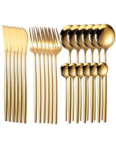 La Mejor Recopilación de Cubiertos de cocina los más solicitados. 45 Juego de Cubiertos de 24 Piezas, Juego de Acero Inoxidable para 6, Incluye Cuchillos, Tenedores, Cucharas, Utensilios de Cocina, Vajilla para el Hogar, Restaurante, Apto para...