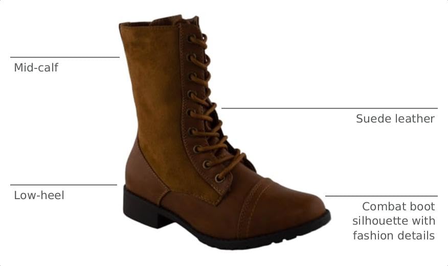 Image of Forever Link Womens Round Toe Military Lace Up Knit Ankle Cuff Low Heel Combat Boots