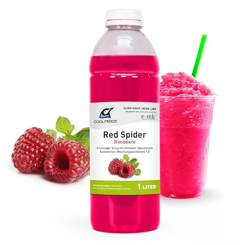 Slush Eis Sirup Red Spider | Himbeere | Konzentrat 1:5 | 1 Liter Flasche | Glycerin Frei | geeignet für Ninja Slushy Maschine | Premium-Qualität direkt vom Hersteller