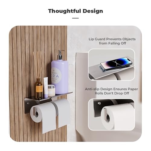 Freshglow ST-B-MEGA Double Toilet Paper Holder With Shelf, Freshglow Large Tissue Holder Brushed Nickel, Wall Mount Commercial Toilet Paper Dispenser Phone Shelf Stainless Steel, Tissue Roll For Bathroom thumb #1